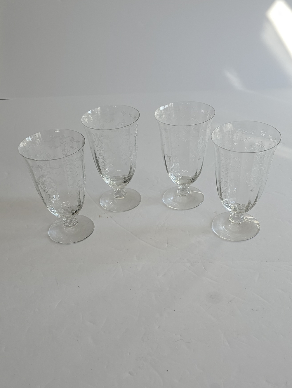 Vintage Fostoria Navarre Set Of 4 Etched Footed Glass Goblets